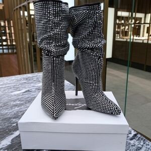 Privileged Black and Silver Rhinestone Heeled Boots